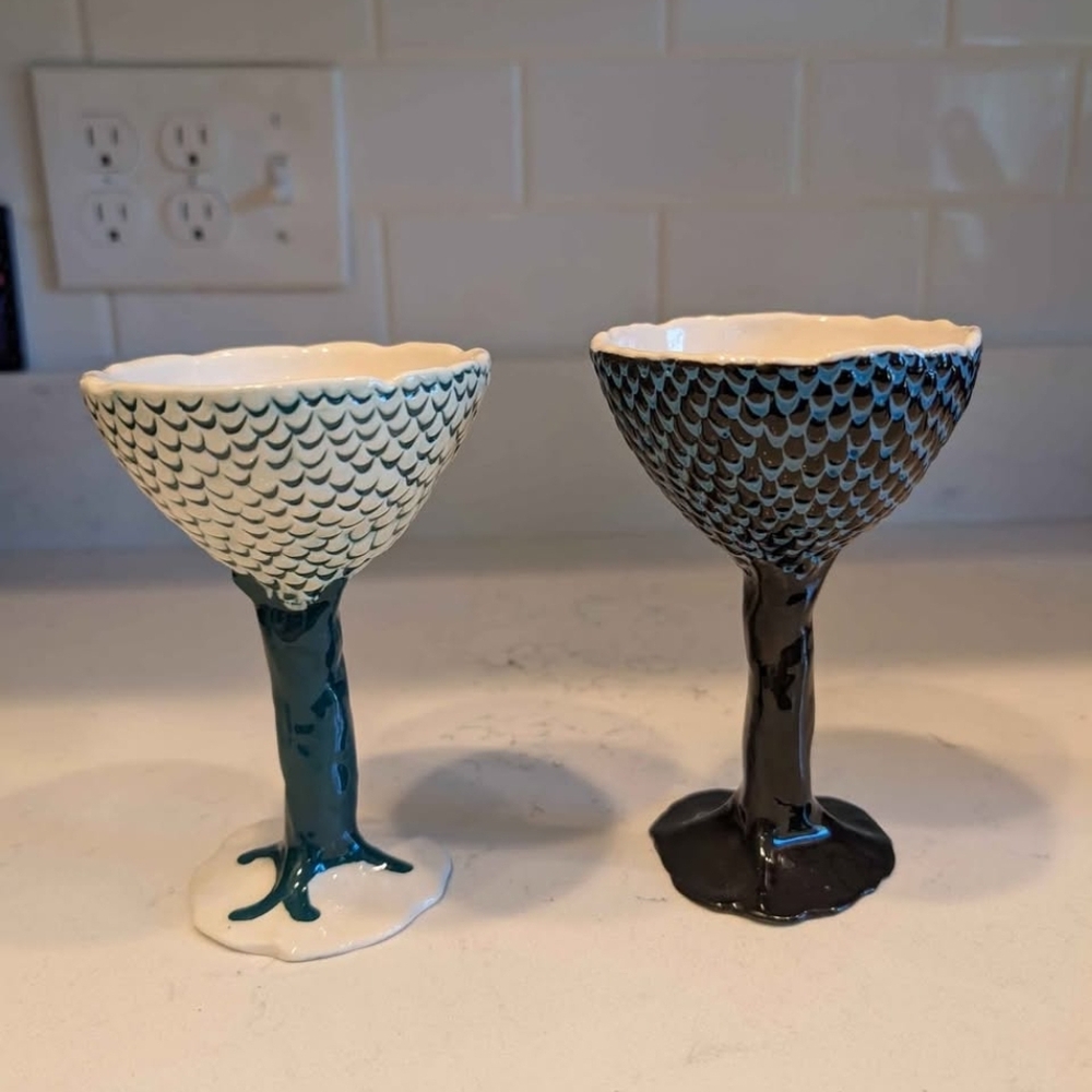 Pair of Signed Dorothy Abram Ceramic Goblets